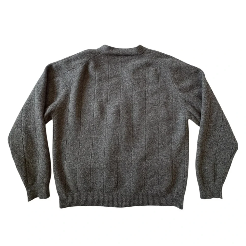Vintage Club Room Mens Gray 100% Lambswool V-Neck Cardigan Sweater Sz Large